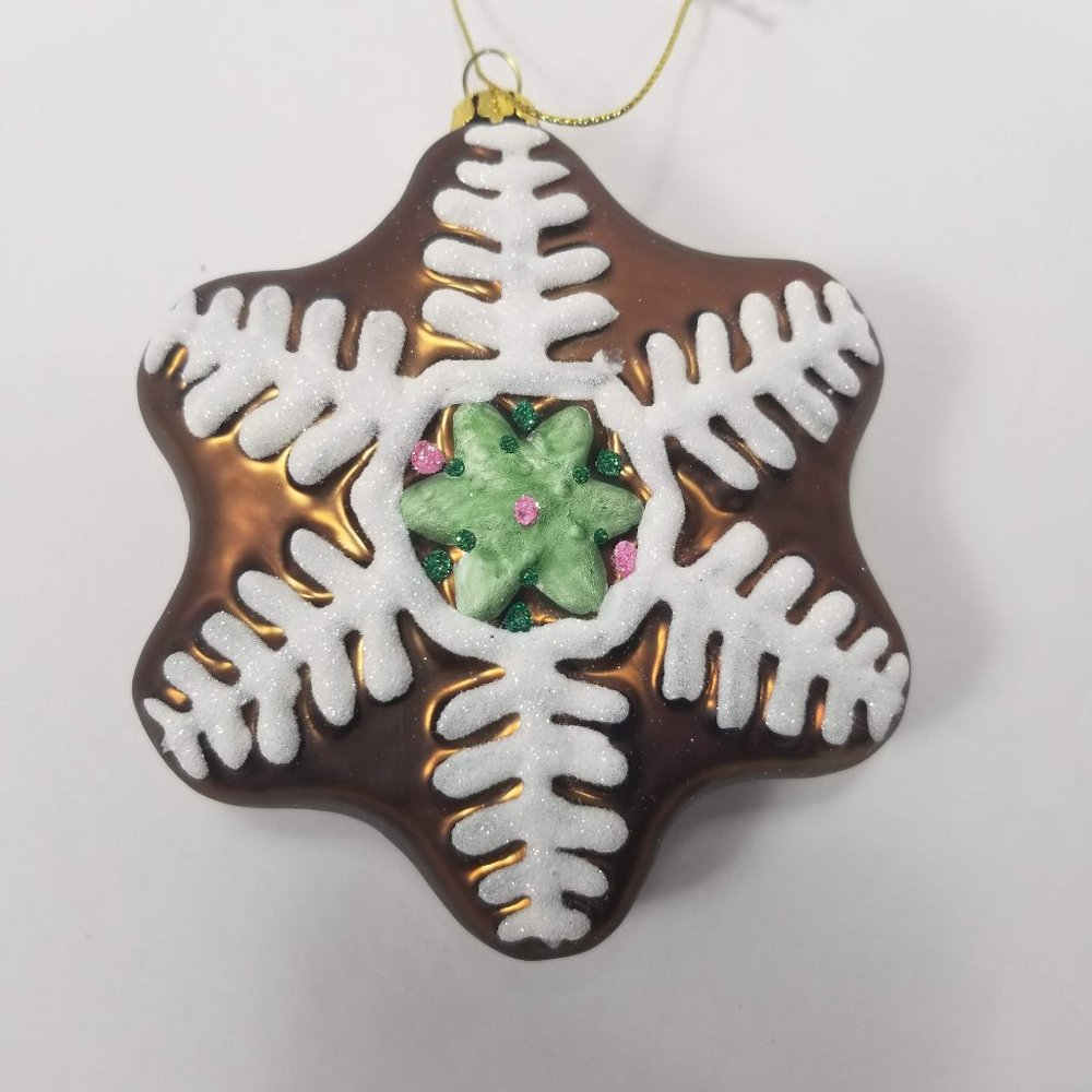 New Glass Gingerbread Snowflake Xmas Ornament